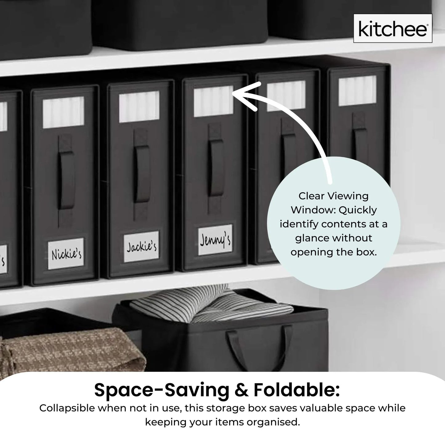 1x Kitchee Foldable Bed Sheet Storage Box - Linen and Closet Organiser Black