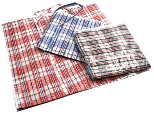 Large plaid packing storage zip bag, red blue and white check fabric