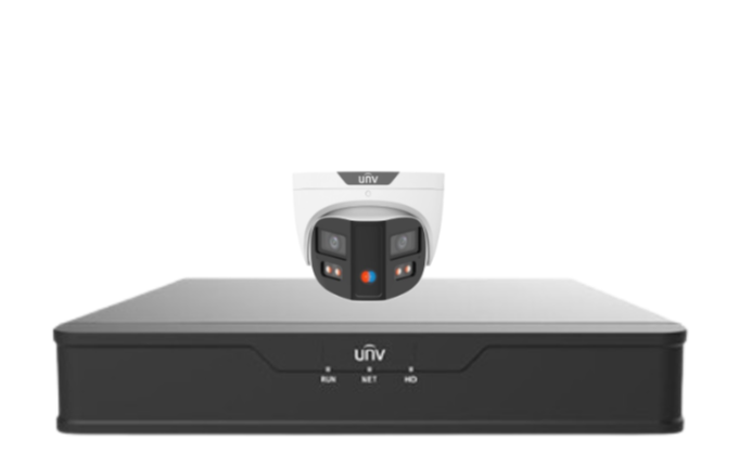 Uniview PRIME-III 8MP 180° Dual-Lens AI CCTV Kit – 4 Channel NVR + HDD – ColorHunter, People Counting, 30m IR – IPC3K28SE-ADF28KMC-DL-I0 Triguard