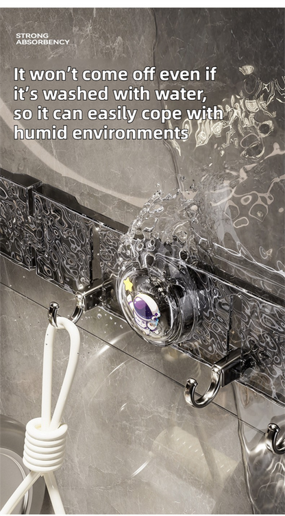 2-Pack 180°Foldable Hidden Hook Rail with Reusable Suction Cup - Waterproof Water Ripple Rack for Bathroom & Kitchen (White-Transparency)