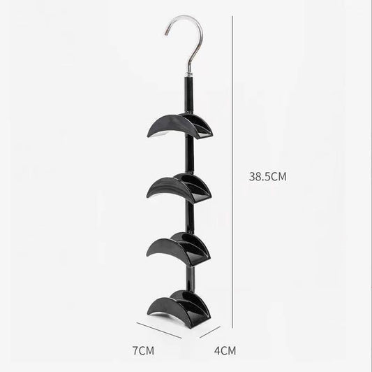 4-tier rotating closet hook set, black curved hangers on a rotating stem