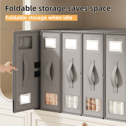 Gray foldable storage boxes set with clear window panels and carry handles