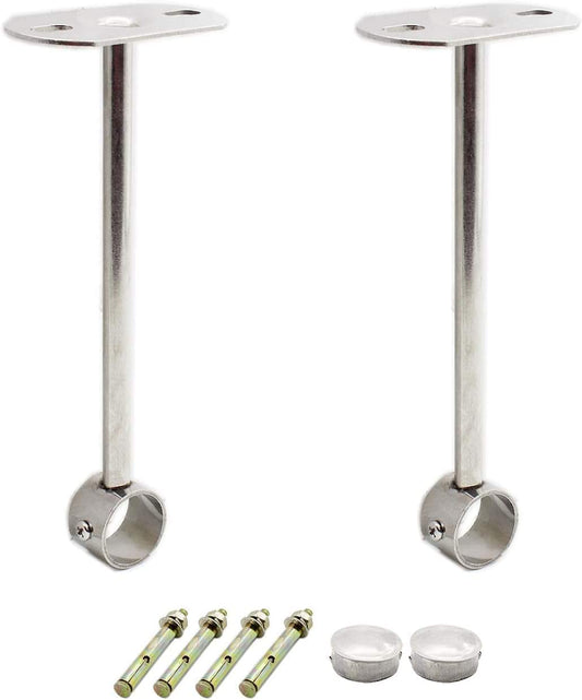 Stainless steel ceiling mount rod bracket set, two flange holders with screws and caps
