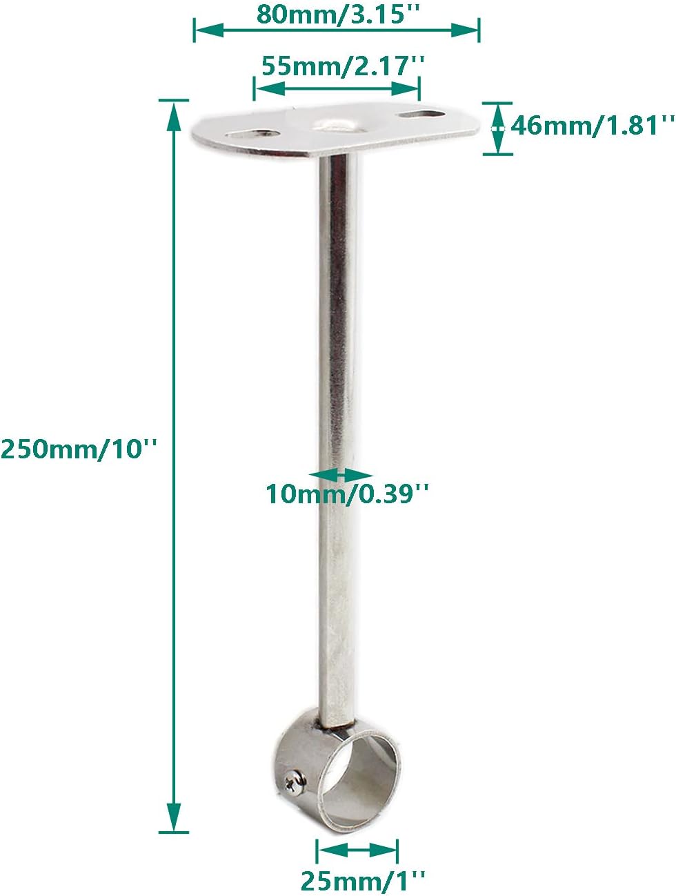 2 Pack Ceiling Mount Bracket, Stainless Steel Wardrobe Pipe Bracket Rod Holder Ceiling Holder,  Shower Curtain Closet Wardrobe Rod Lever Support Holder Pipe Flange Socket (25x250mm/1x10'')