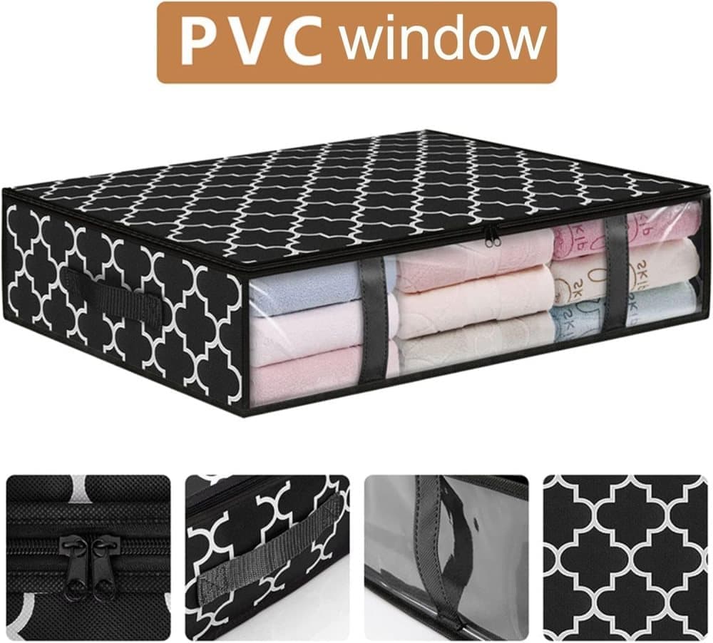2-Pack Foldable Storage Boxes for Clothes and Blankets, Under-Bed Drawers, Multifunctional Organizer, Black