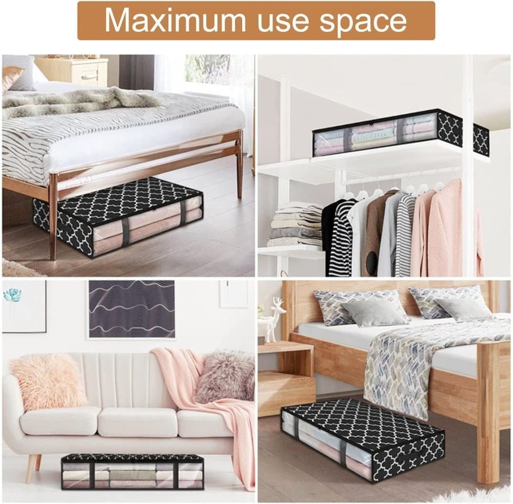 2-Pack Foldable Storage Boxes for Clothes and Blankets, Under-Bed Drawers, Multifunctional Organizer, Black