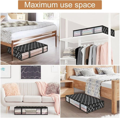 2-Pack Foldable Storage Boxes for Clothes and Blankets, Under-Bed Drawers, Multifunctional Organizer, Black