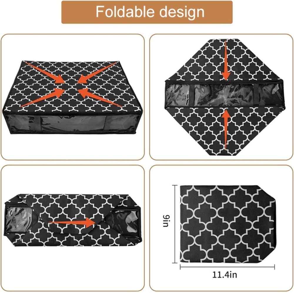 2-Pack Foldable Storage Boxes for Clothes and Blankets, Under-Bed Drawers, Multifunctional Organizer, Black