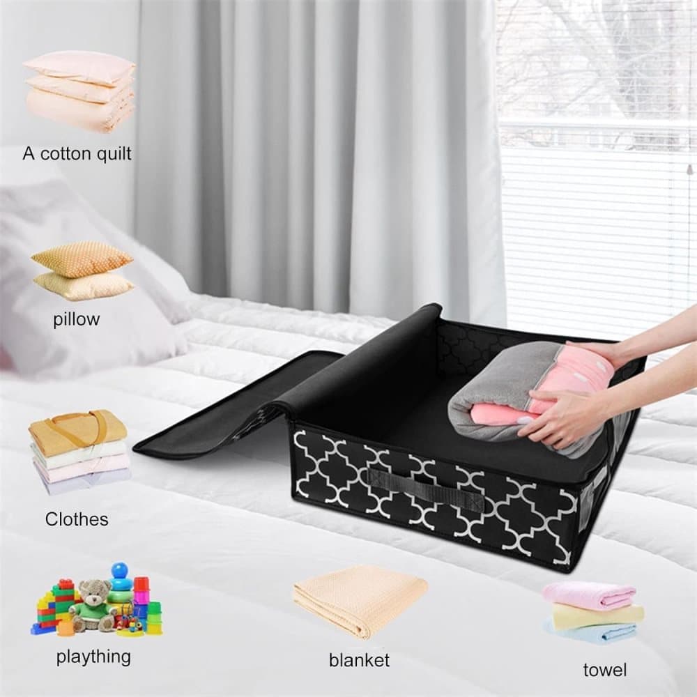 2-Pack Foldable Storage Boxes for Clothes and Blankets, Under-Bed Drawers, Multifunctional Organizer, Black