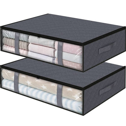 2-Pack Foldable Storage Boxes for Clothes and Blankets, Under-Bed Drawers, Multifunctional Spacious, Gray