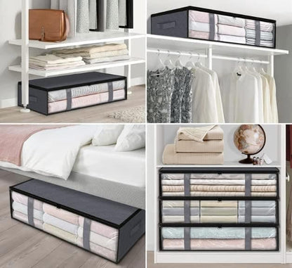 2-Pack Foldable Storage Boxes for Clothes and Blankets, Under-Bed Drawers, Multifunctional Spacious, Gray