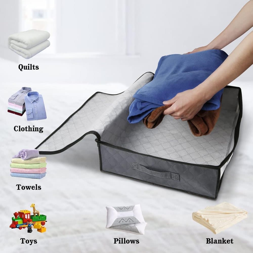 2-Pack Foldable Storage Boxes for Clothes and Blankets, Under-Bed Drawers, Multifunctional Spacious, Gray