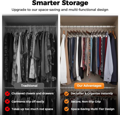 2 Pack Legging Hanger for Closet, with 10 Non Slip Clips Each, Wooden Clothes Hanger for Home Use, Space Saving Hanger for Family (Wood)