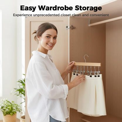 2 Pack Legging Hanger for Closet, with 10 Non Slip Clips Each, Wooden Clothes Hanger for Home Use, Space Saving Hanger for Family (Wood)