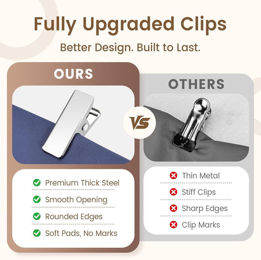 Metal clip design comparison with thick steel and rounded clip edges