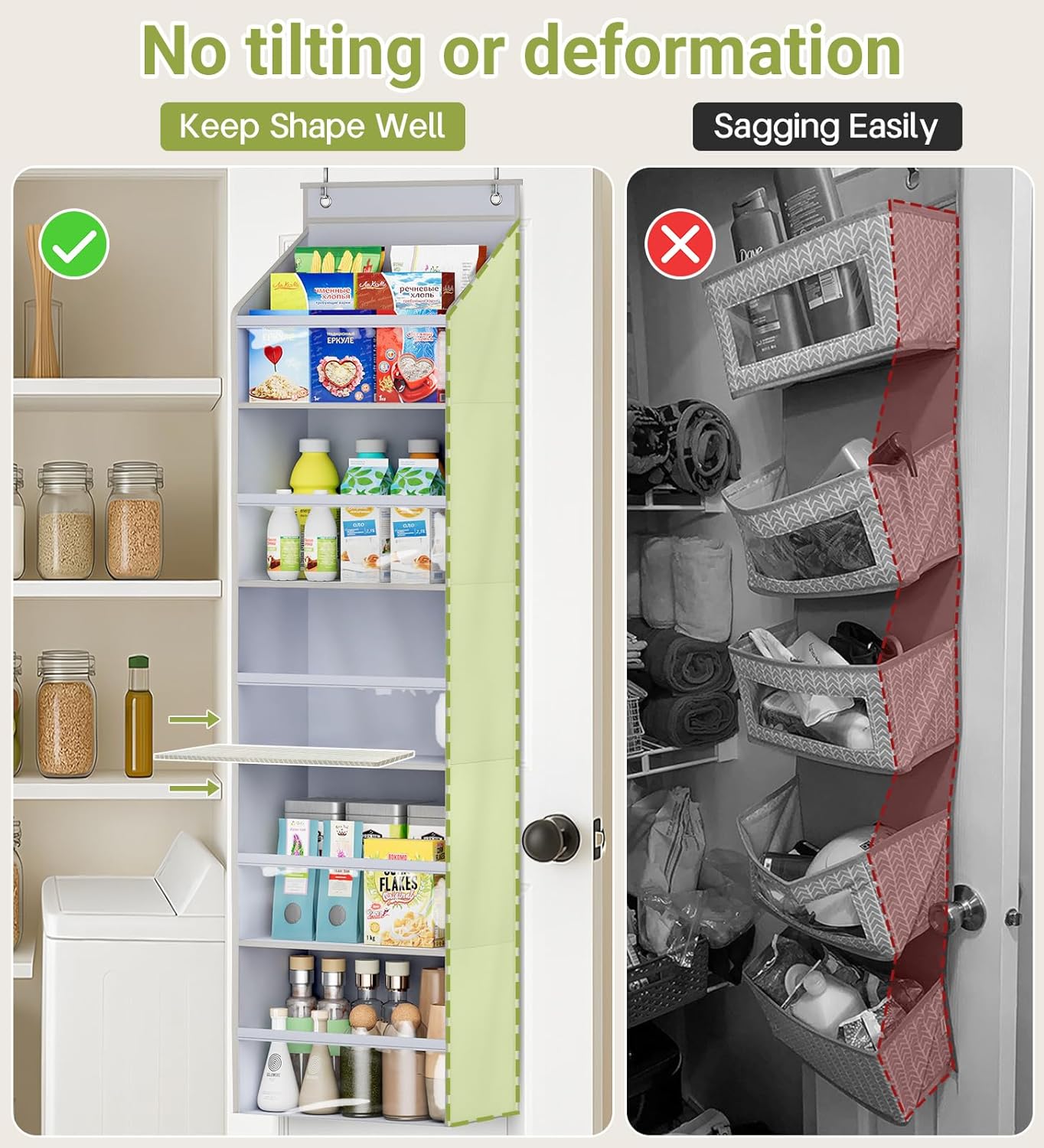 2 Pack Over the Door Organizer, Large Capacity Closet Door Hanging Organizer, Clear Deep Pockets Baby Organizer Storage for Nursery, Bathroom, Bedroom, Pantry, Diapers (Grey)
