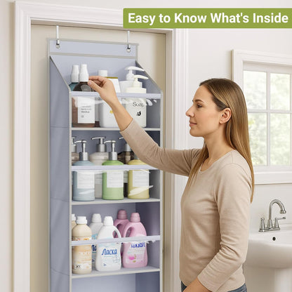 2 Pack Over the Door Organizer, Large Capacity Closet Door Hanging Organizer, Clear Deep Pockets Baby Organizer Storage for Nursery, Bathroom, Bedroom, Pantry, Diapers (Grey)