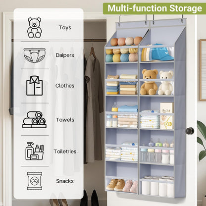 2 Pack Over the Door Organizer, Large Capacity Closet Door Hanging Organizer, Clear Deep Pockets Baby Organizer Storage for Nursery, Bathroom, Bedroom, Pantry, Diapers (Grey)