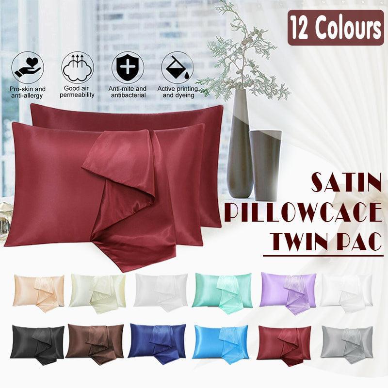 2 Pack Satin Pillowcases Luxury Soft Cushion Covers Bedroom Home Decor - Light Blue.