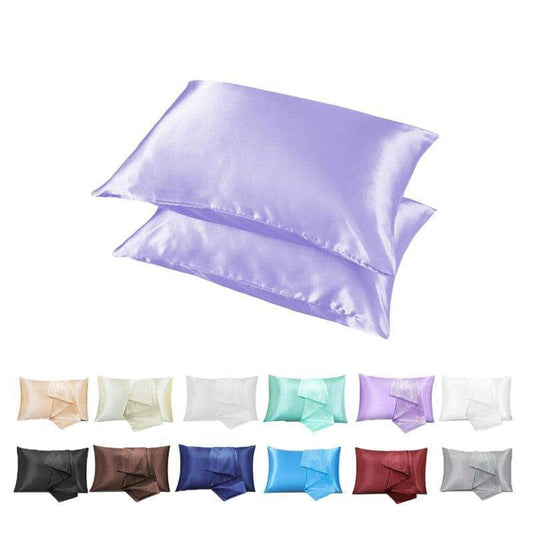 2 Pack Satin Pillowcases Luxury Soft Cushion Covers Bedroom Home Decor - Light Blue.