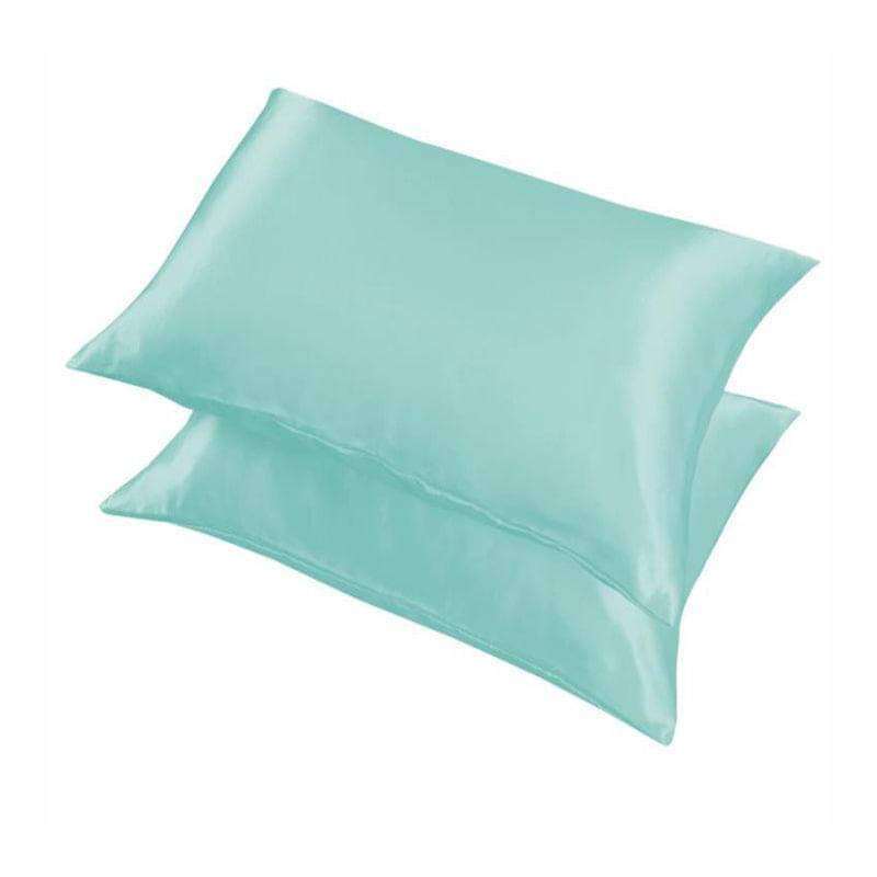2 Pack Satin Pillowcases Luxury Soft Cushion Covers Bedroom Home Decor - Light Blue.