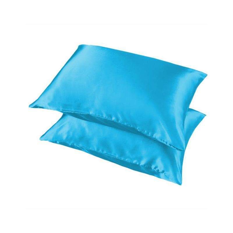 2 Pack Satin Pillowcases Luxury Soft Cushion Covers Bedroom Home Decor - Light Blue.