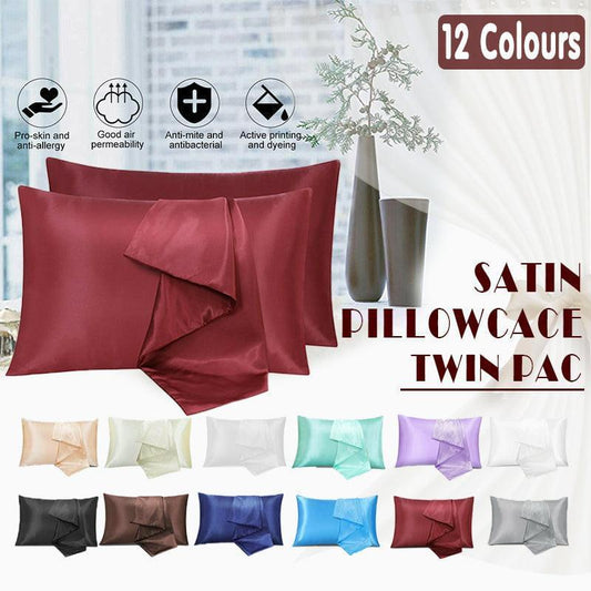 2 Pack Satin Pillowcases Luxury Soft Cushion Covers Bedroom Home Decor - Light Orange.