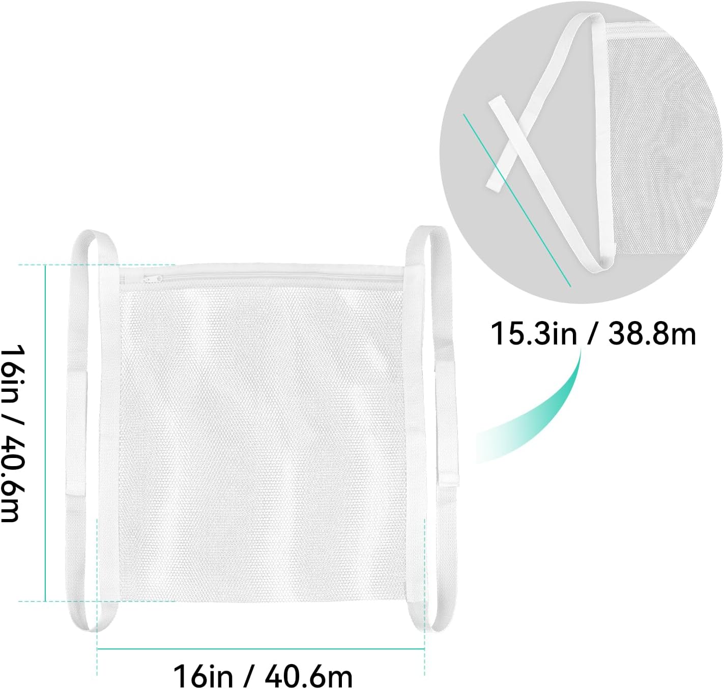 2 Pack Sneaker Dryer Bag 15.7x15.7 Inch Dry Net Bag for Dryer with Zipper and Strap for Shoes, White Large HoneyComber Mesh Bags for Washing Machine