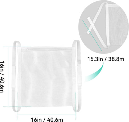 2 Pack Sneaker Dryer Bag 15.7x15.7 Inch Dry Net Bag for Dryer with Zipper and Strap for Shoes, White Large HoneyComber Mesh Bags for Washing Machine
