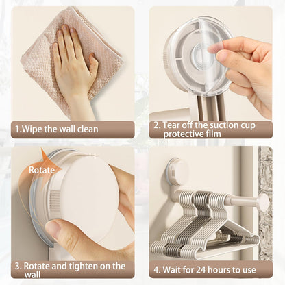 2 Pack Telescopic Rod Suction Cup Hanger Holder Wall Mounted Clothes Organizer