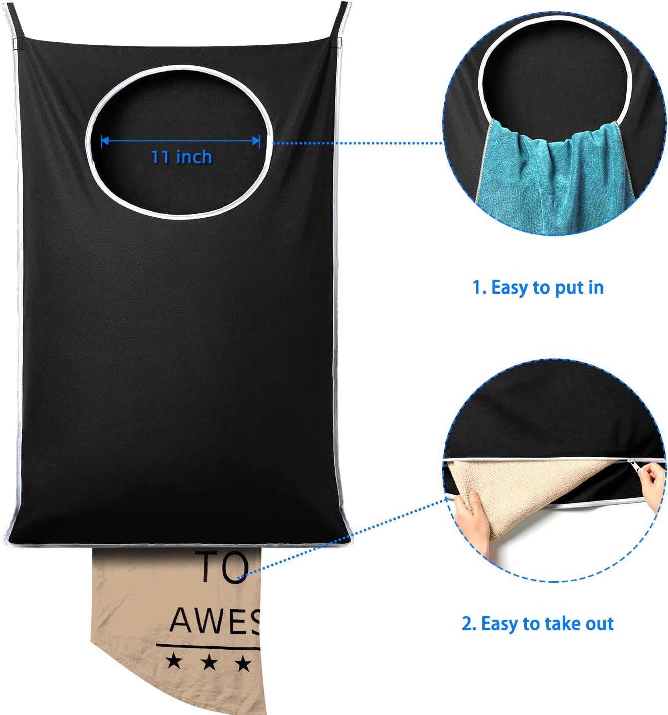 Durable XL Over-Door Laundry Hamper with Hooks & Easy-Clean Design