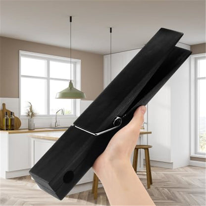 2 Pcs 12 Inch Jumbo Wooden Clothespins Large Clothespin Towel Holder Giant Wooden Clothes Pins Large Clothes Clips with Spring for DIY Craft Winter Farmhouse Bathroom Laundry Room(black)
