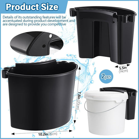 2-piece bucket caddy set: black organizers with white buckets and hanging arms