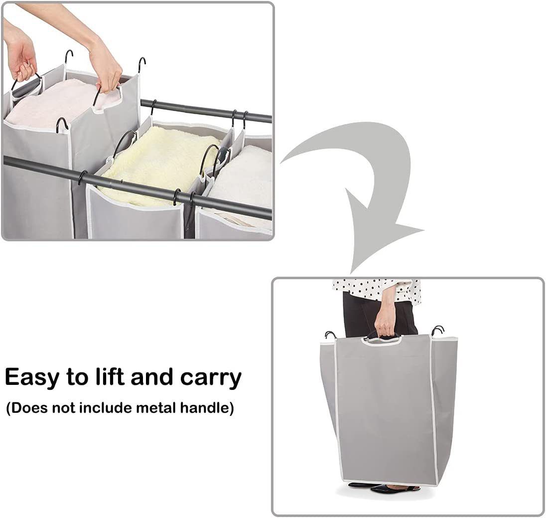 2 Pcs Laundry Sorter Replacement Bags Hamper Cart Removable Replacement Laundry Storage Organizer Bag Hamper Liner, No Hooks  (Gray)