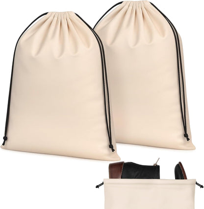 2 Pcs Silky Velvet Shoe Bags for Travel Cloth Dust Pouch with Drawstring Closure Beige Storage Packing Organizers