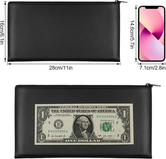 Black zippered pouch, rectangular shape with metal zipper pull and smooth finish.