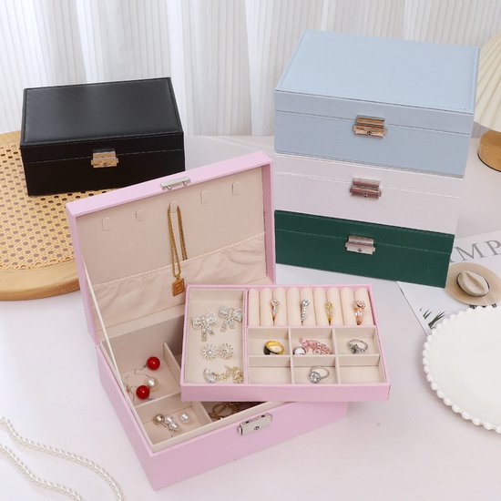 2-Tier Jewelry Box - With Removable Drawer & Lock - Large Storage Capacity for All Jewelry - White