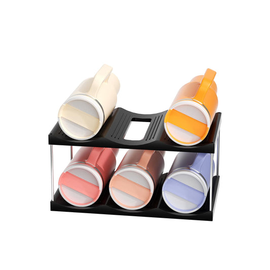 2-tier desktop rack with detachable tumblers, black base, assorted cup colors