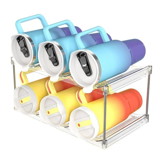 2-tier tumbler and wine cup organizer rack with detachable cup holders, clear frame