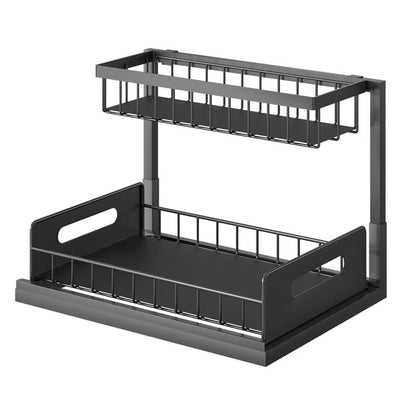 2-Tier Storage Shelf Spice Rack for Kitchen Bathroom Drawer Organization, Black