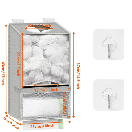 Grey 2-in-1 kitchen bag dispenser with two compartments for trash and grocery bags