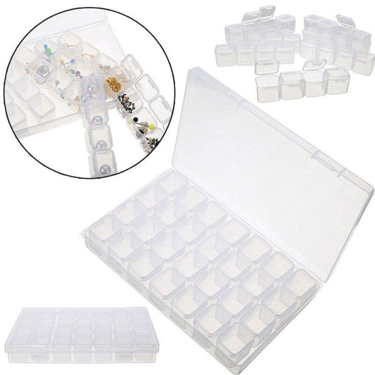 Transparent bead storage organizer with 56 clear compartments, hinged case