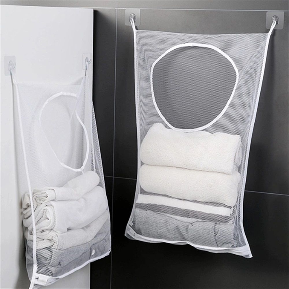 2 pack Hanging Laundry Hamper Bag, Portable Laundry Bag, 29 x 19 Inch Large Foldable Wall Hanging Laundry Basket with 2*2 Adhesive Hooks for Dirty Clothes Organization and Storage