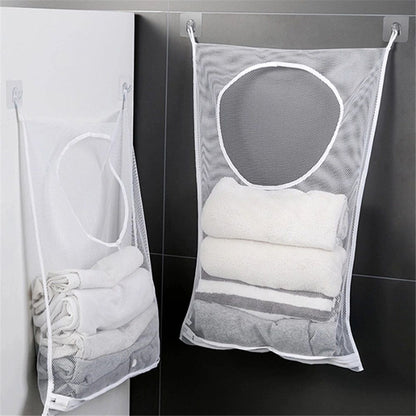 2 pack Hanging Laundry Hamper Bag, Portable Laundry Bag, 29 x 19 Inch Large Foldable Wall Hanging Laundry Basket with 2*2 Adhesive Hooks for Dirty Clothes Organization and Storage