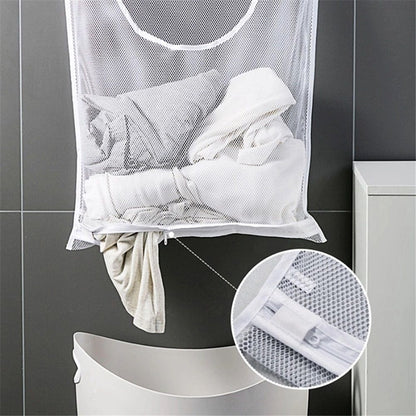 2 pack Hanging Laundry Hamper Bag, Portable Laundry Bag, 29 x 19 Inch Large Foldable Wall Hanging Laundry Basket with 2*2 Adhesive Hooks for Dirty Clothes Organization and Storage