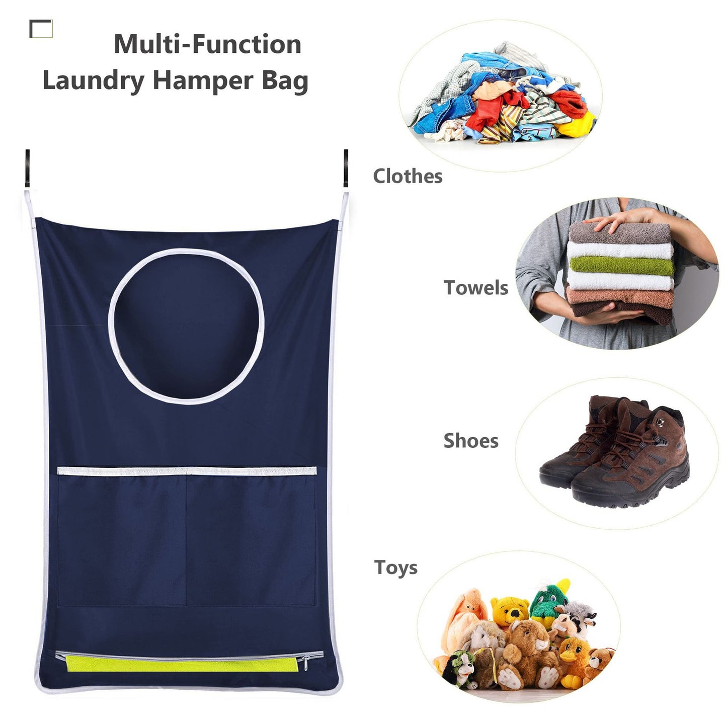 2 pack Hanging Laundry Hamper, Over The Door Laundry Hamper, Hanging Laundry Bag with Pockets Zipper Foldable Lightweight, for Camper Apartment College Dorm Room Storage Small Space Organizer
