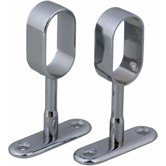 Pair of silver-plated wardrobe brackets with oval ends and round base plates