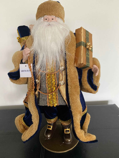 Blue Velvet Standing Santa Claus Christmas Ornament – Luxury Holiday Figure Decoration 52cm approx