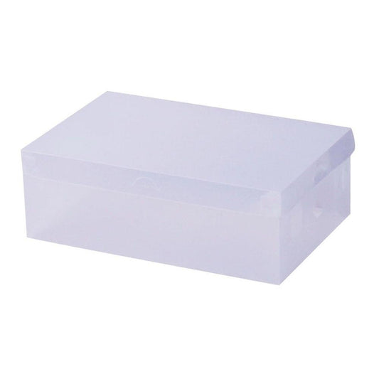 Foldable clear shoe storage box, rectangular with lid, stackable design