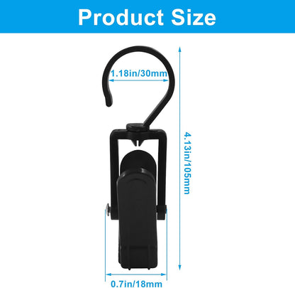 20 Pack Super Strong Swivel Hanging Hooks, Laundry Clips Plastic Clothes Pins Beach Towel Clips, 360° Rotating Curtain Clips for Home Office & Workshop/Clothing Store/Closet, 4.3-inch(Black)